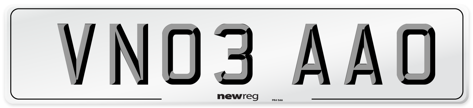 VN03 AAO Number Plate from New Reg